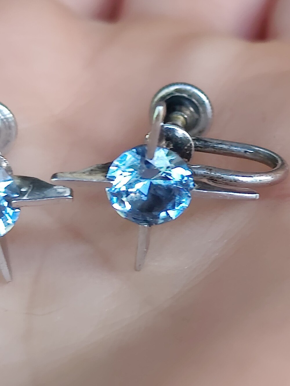 Antique Sterling CT Blue Topaz Earrings - Picture 2 of 6
